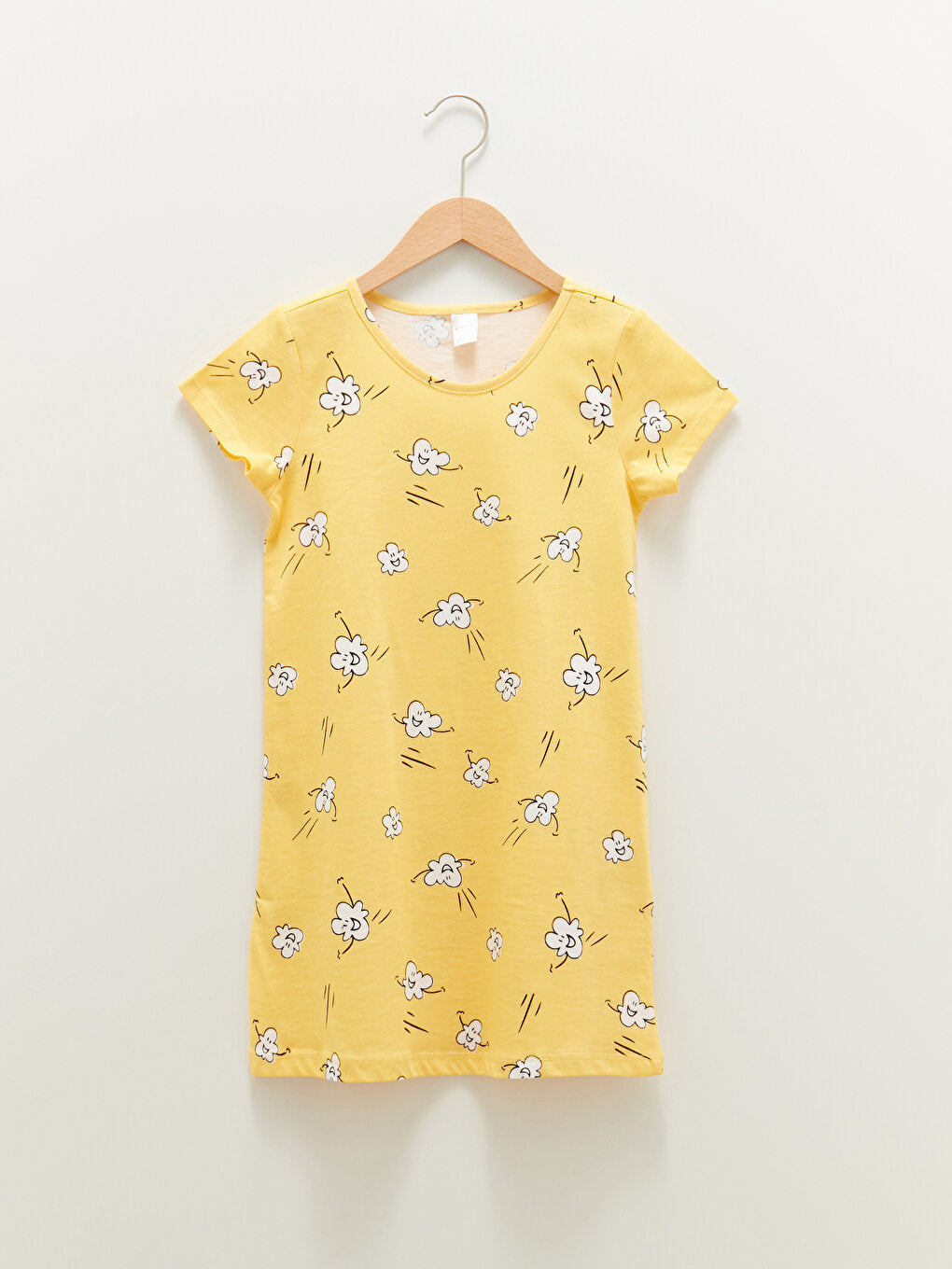 Crew Neck Short Sleeve Printed Cotton Girl's Nightgown