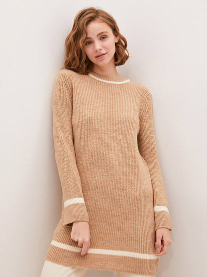 Crew Neck Color Block Long Sleeve Women's Knitwear Tunic