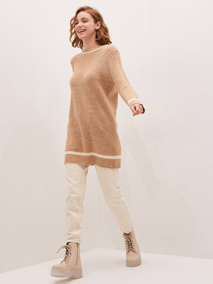 Crew Neck Color Block Long Sleeve Women's Knitwear Tunic