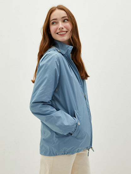 Hooded Plain Long Sleeve Women's Raincoat with Pocket Detail