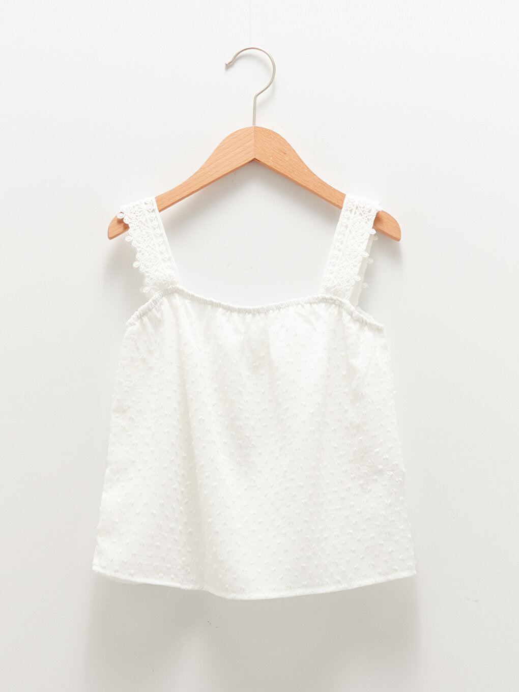 Square Neck Lace Detailed Strappy Girl's Blouse