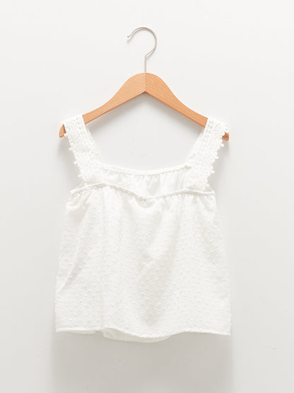 Square Neck Lace Detailed Strappy Girl's Blouse