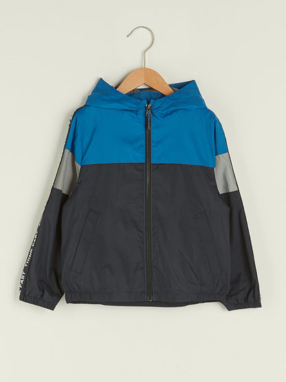 Hooded Boy's Thin Raincoat with Reflective Detail