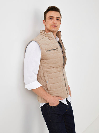 Slim Fit Stand Collar Thick Suede Vest