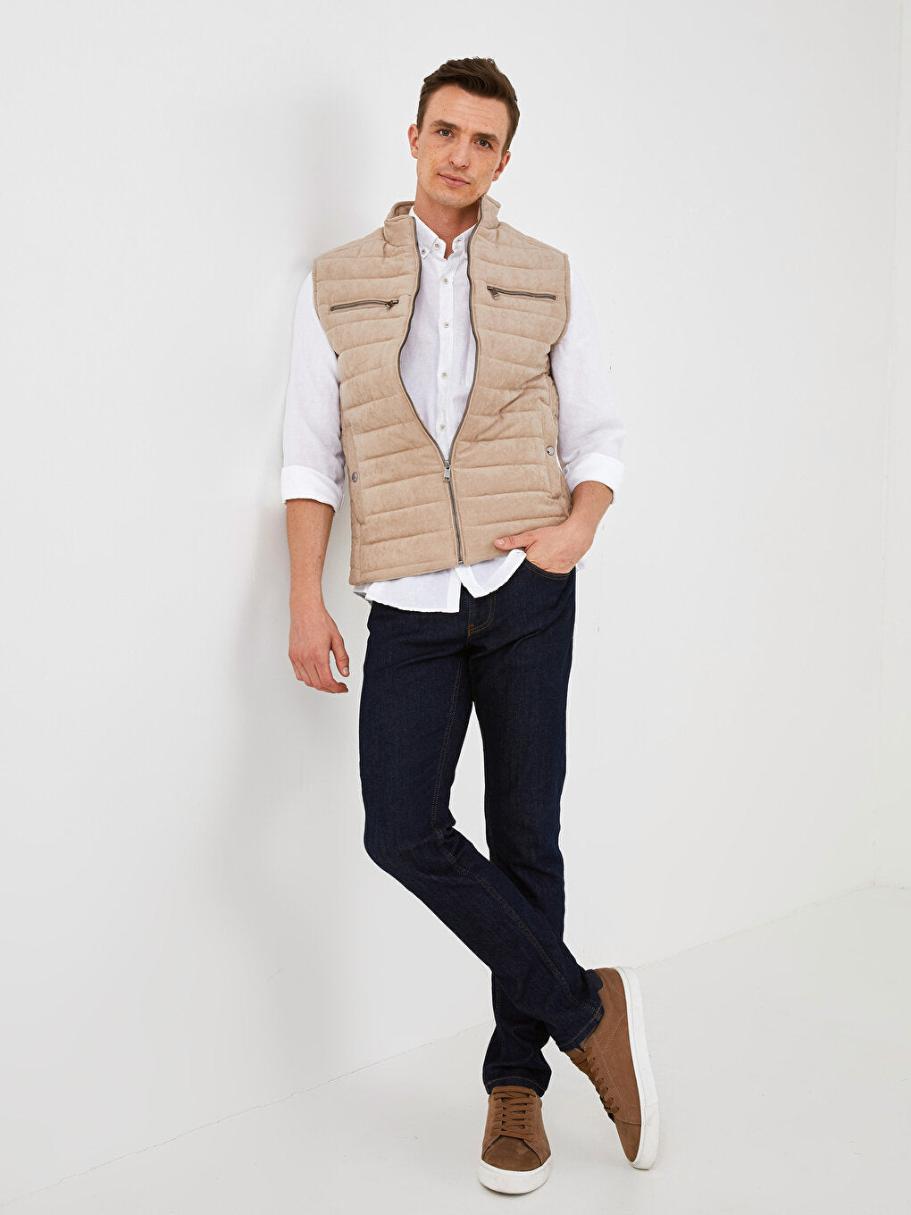 Slim Fit Stand Collar Thick Suede Vest