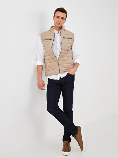 Slim Fit Stand Collar Thick Suede Vest