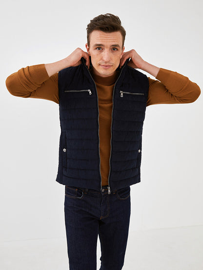 Slim Fit Stand Collar Thick Suede Vest