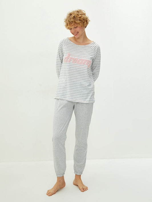 Crew Neck Printed Long Sleeve Women's Pajama Set