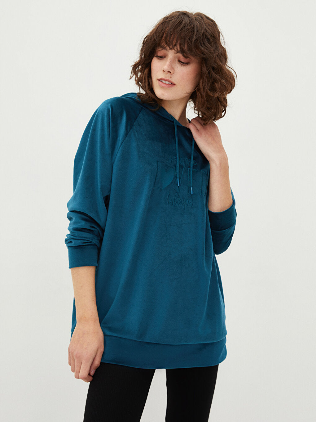 Hooded Embroidered Long Sleeve Velvet Women's Pajama Top