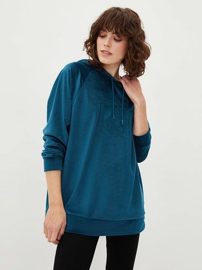 Hooded Embroidered Long Sleeve Velvet Women's Pajama Top