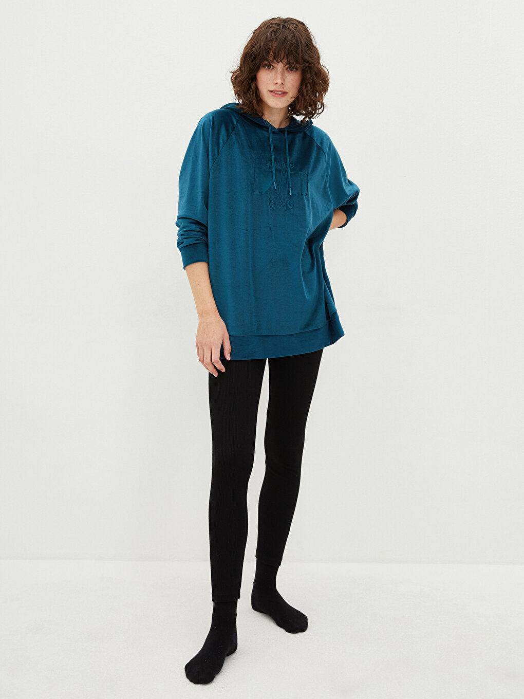 Hooded Embroidered Long Sleeve Velvet Women's Pajama Top