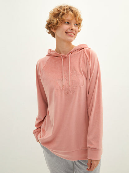 Hooded Embroidered Long Sleeve Velvet Women's Pajama Top