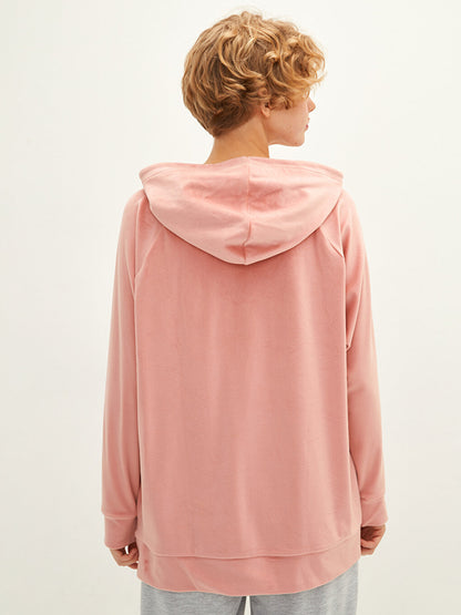 Hooded Embroidered Long Sleeve Velvet Women's Pajama Top