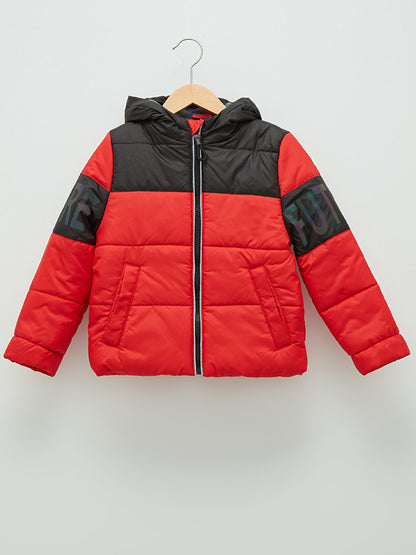 Hooded Color Blocked Boy's Thick Puffer Coat