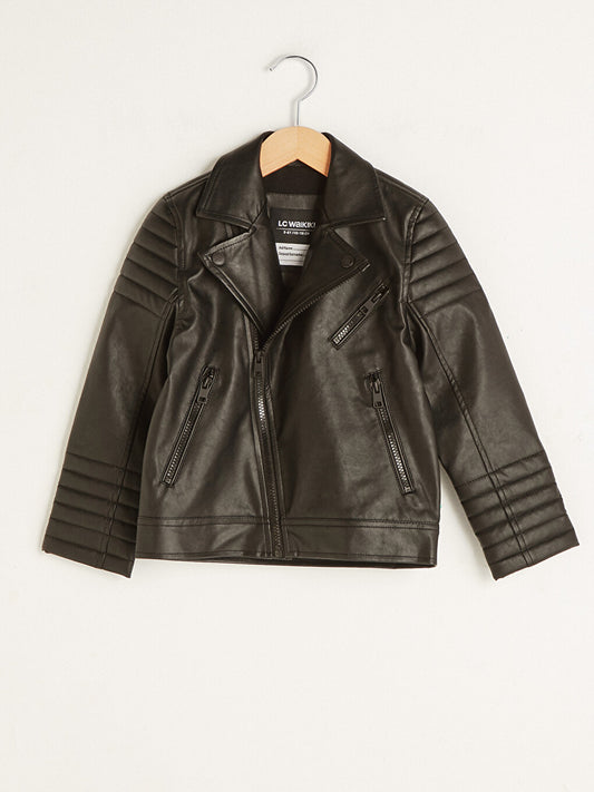 Shirt Collar Leather Look Boy's Jacket