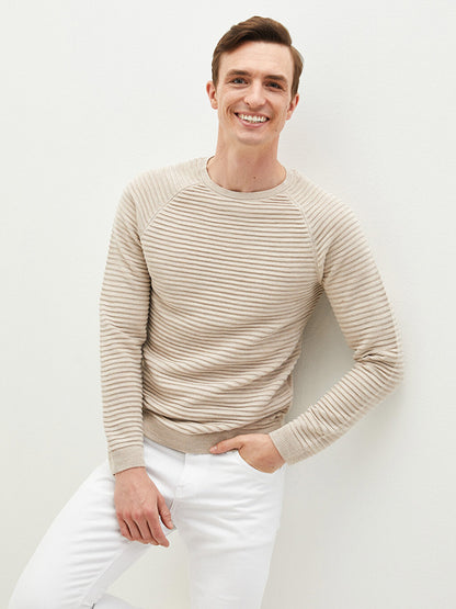 Crew Neck Long Sleeve Striped Thin Men's Knitwear Sweater