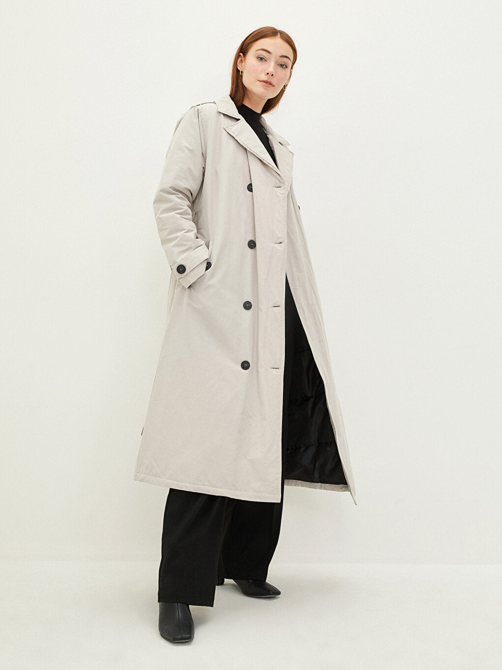 Jacket Collar Straight Long Sleeve Belted Waist Women's Trench Coat