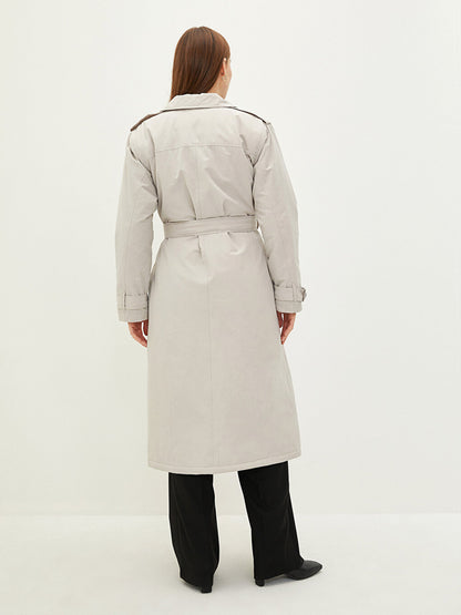 Jacket Collar Straight Long Sleeve Belted Waist Women's Trench Coat