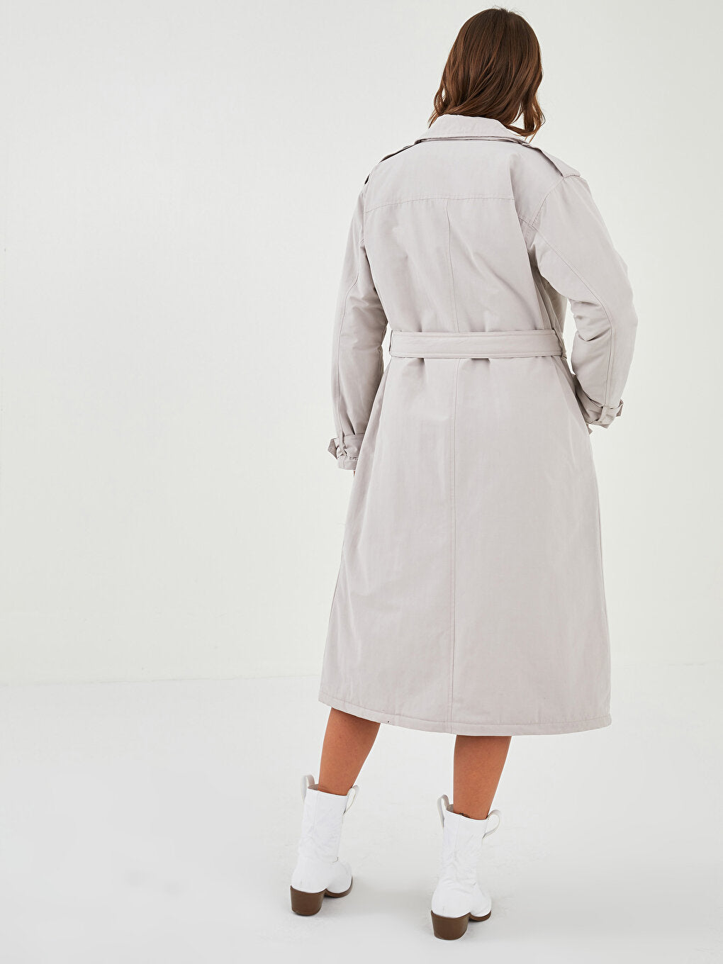 Jacket Collar Straight Long Sleeve Belted Waist Women's Trench Coat