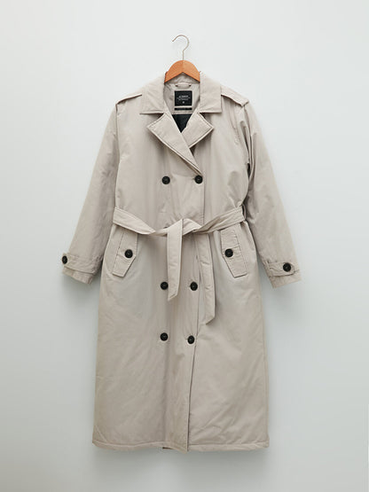 Jacket Collar Straight Long Sleeve Belted Waist Women's Trench Coat