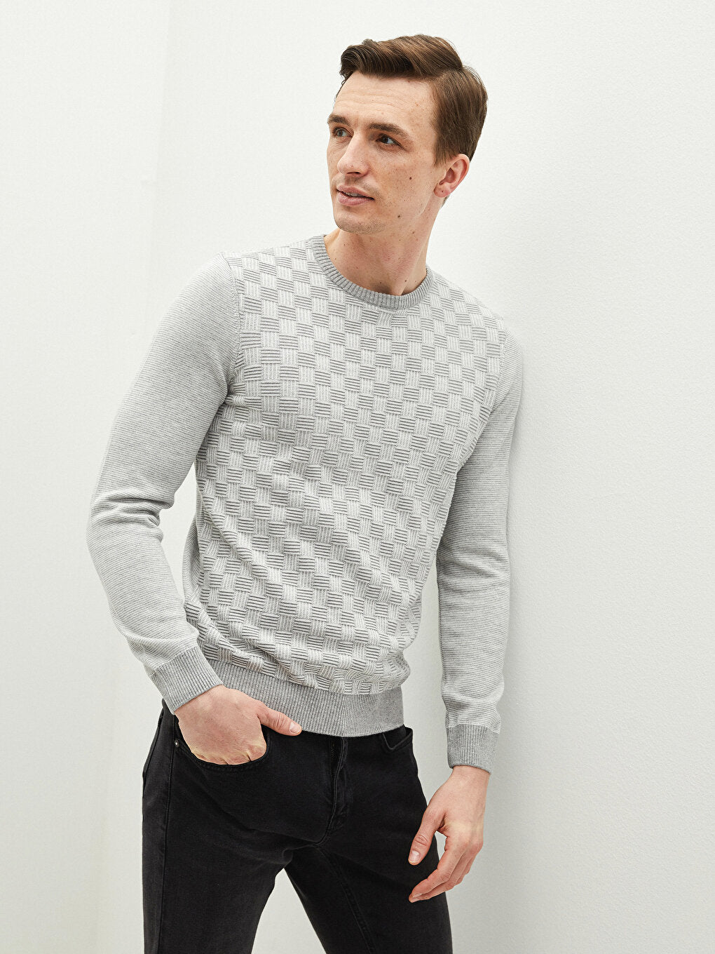 Crew Neck Long Sleeve Men's Knitwear Sweater