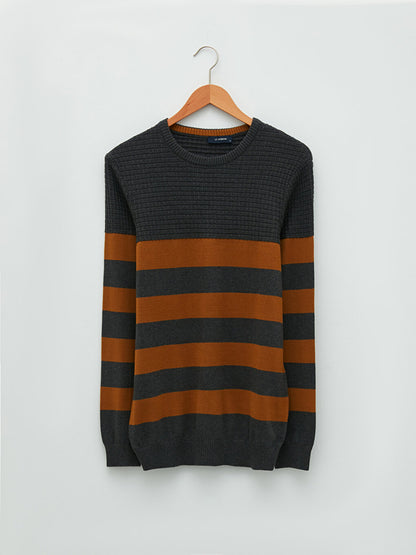 Crew Neck Long Sleeve Striped Men's Knitwear Sweater