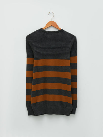 Crew Neck Long Sleeve Striped Men's Knitwear Sweater