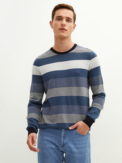 Crew Neck Long Sleeve Color Block Men's Knitwear Sweater