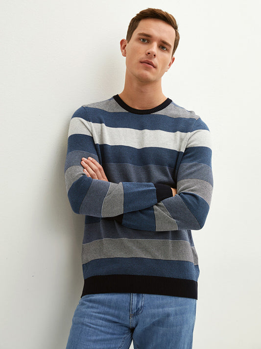 Crew Neck Long Sleeve Color Block Men's Knitwear Sweater