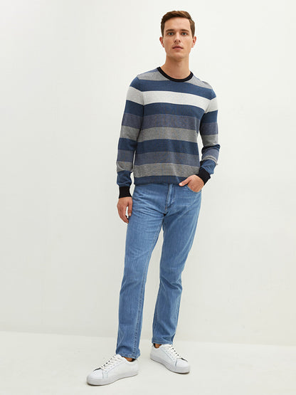 Crew Neck Long Sleeve Color Block Men's Knitwear Sweater