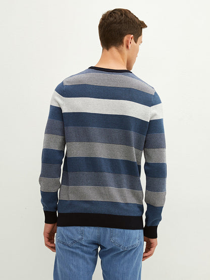 Crew Neck Long Sleeve Color Block Men's Knitwear Sweater