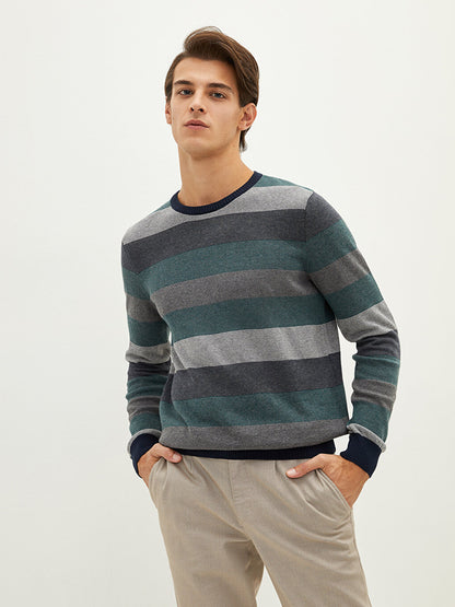 Crew Neck Long Sleeve Color Block Men's Knitwear Sweater