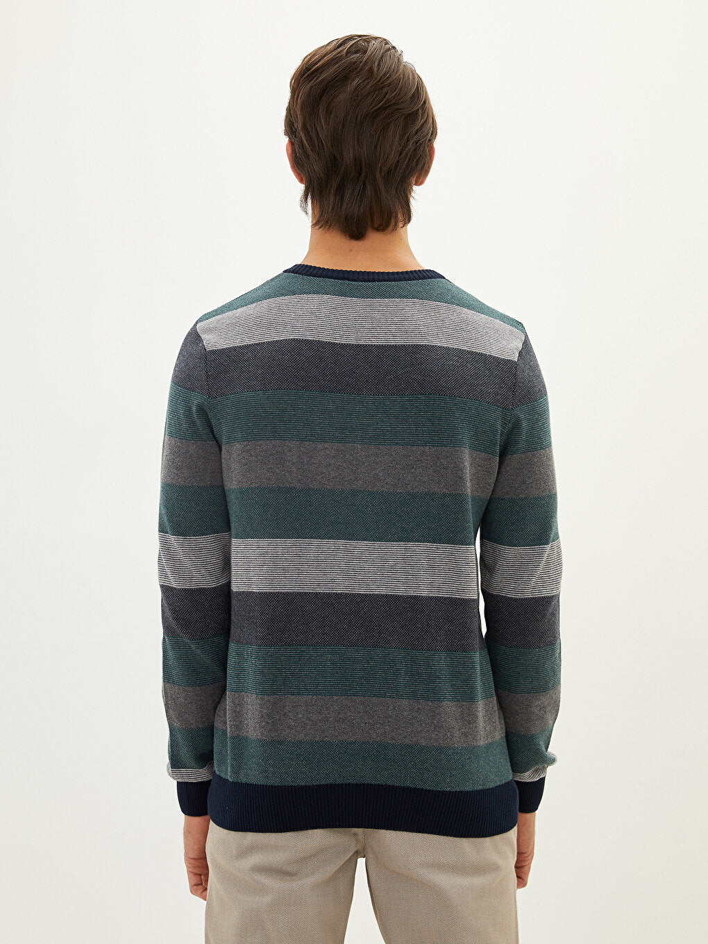 Crew Neck Long Sleeve Color Block Men's Knitwear Sweater