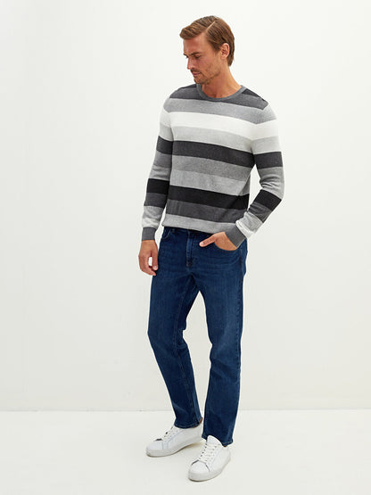 Crew Neck Long Sleeve Color Block Men's Knitwear Sweater