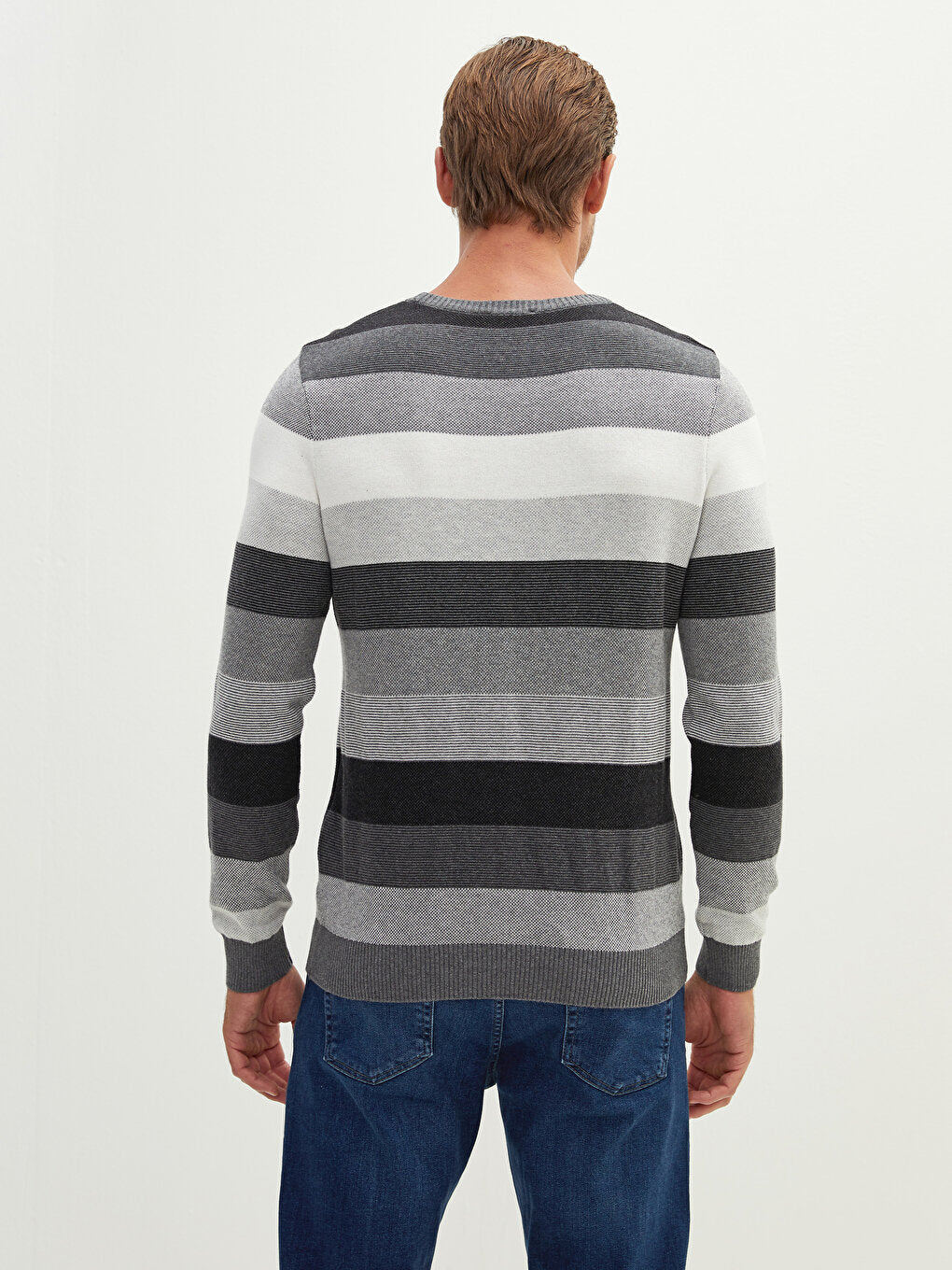 Crew Neck Long Sleeve Color Block Men's Knitwear Sweater