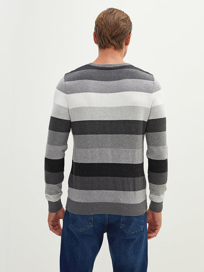 Crew Neck Long Sleeve Color Block Men's Knitwear Sweater