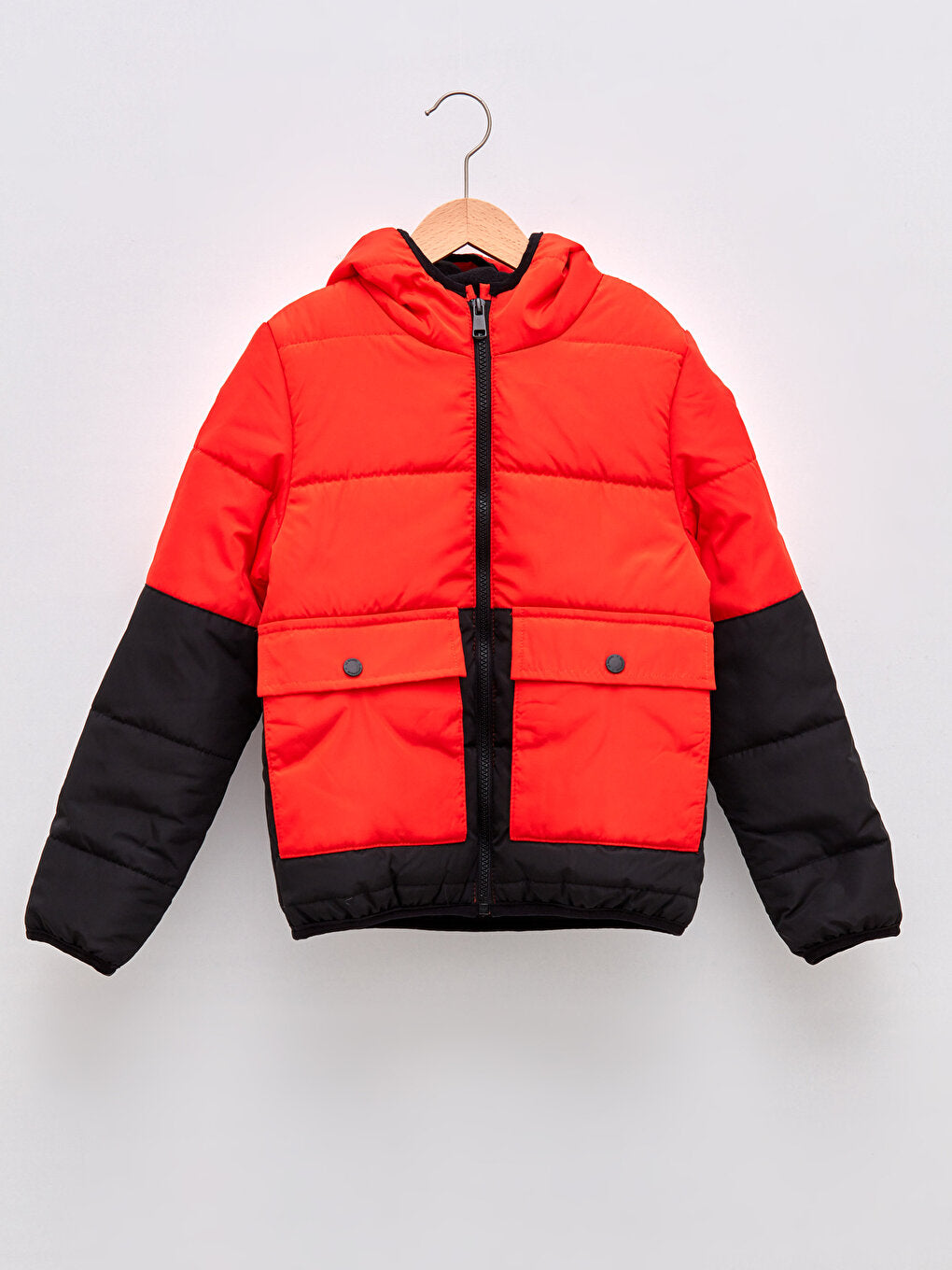 Hooded Color Block Boys Puffer Coat