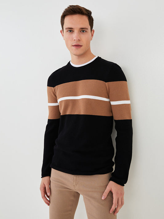 Crew Neck Long Sleeve Color Block Men's Knitwear Sweater