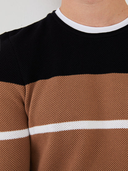 Crew Neck Long Sleeve Color Block Men's Knitwear Sweater