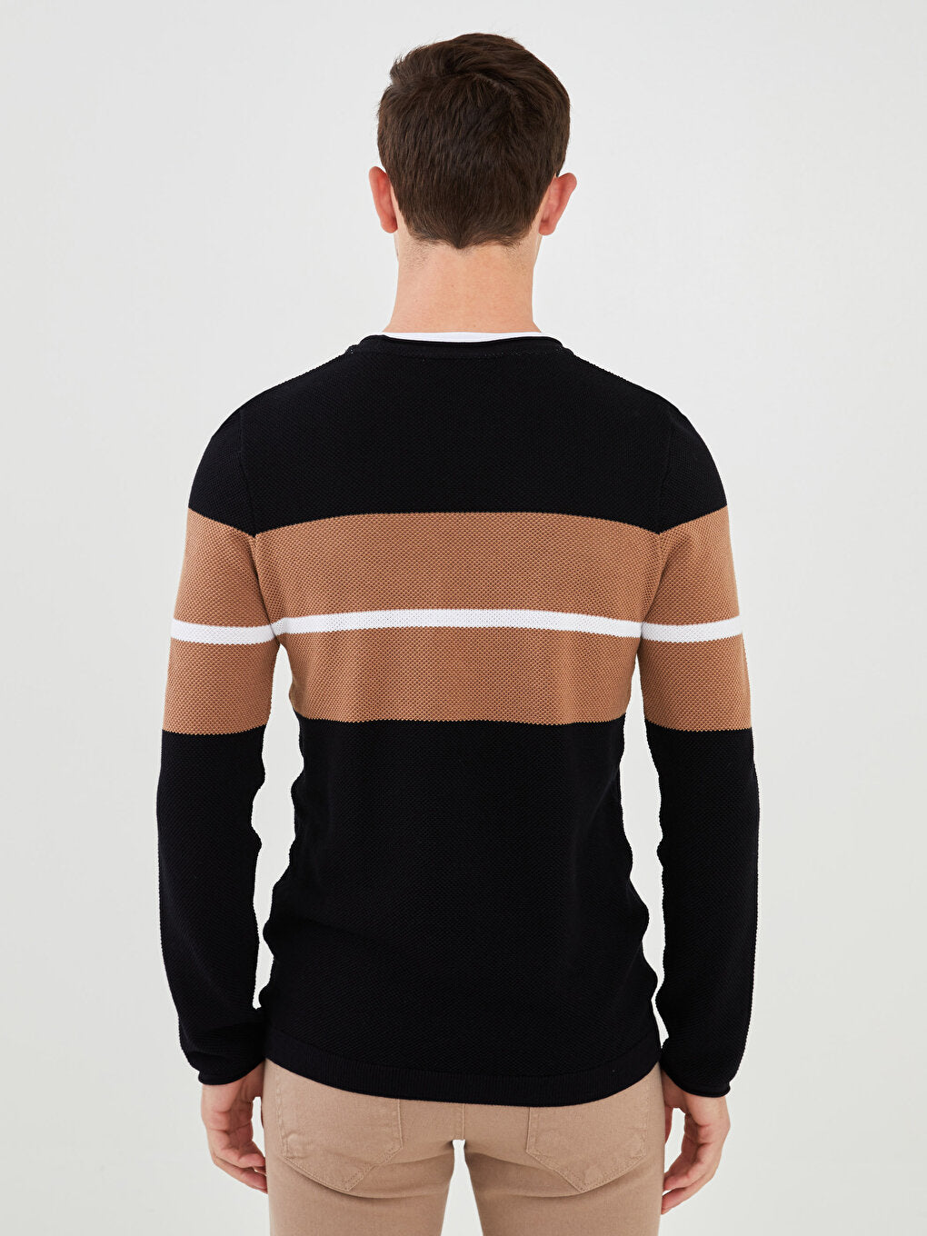 Crew Neck Long Sleeve Color Block Men's Knitwear Sweater