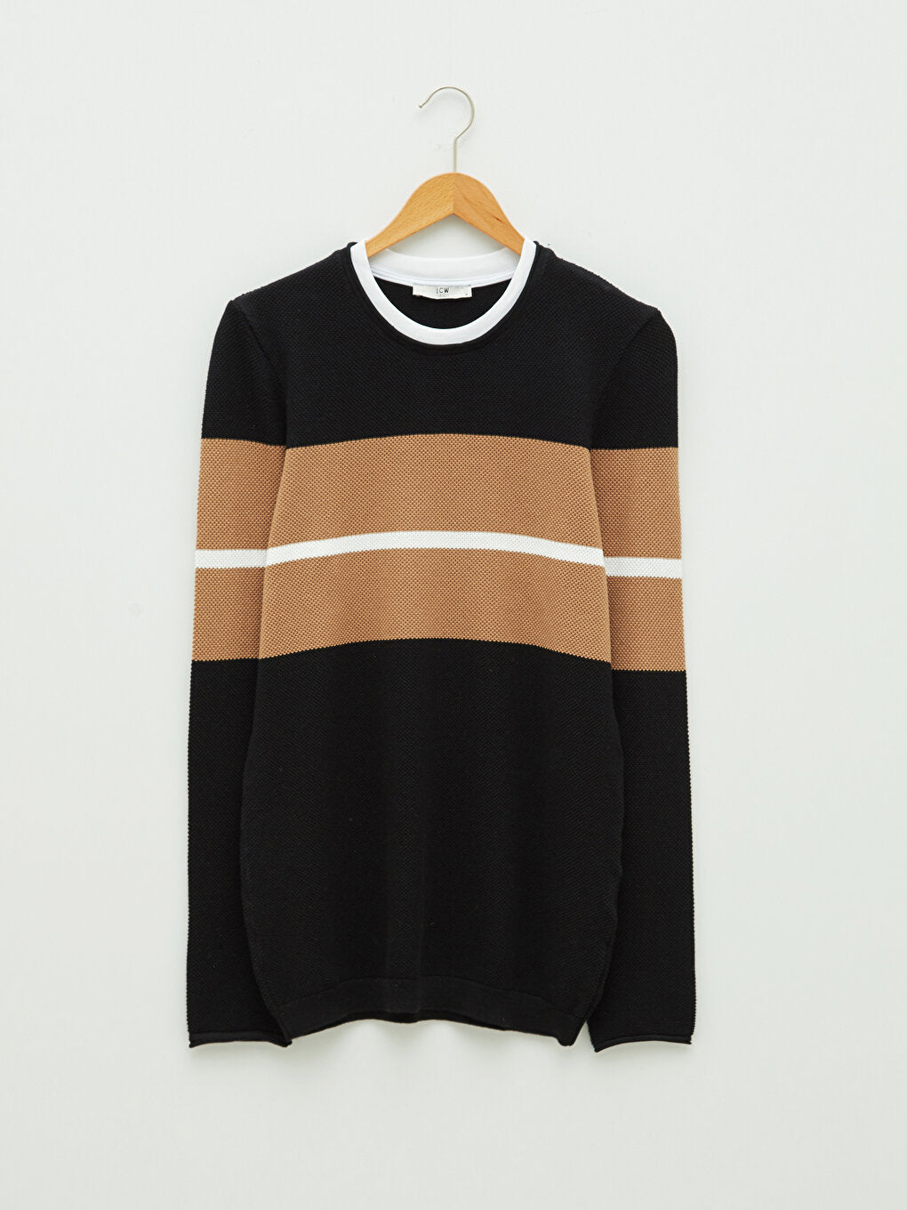 Crew Neck Long Sleeve Color Block Men's Knitwear Sweater