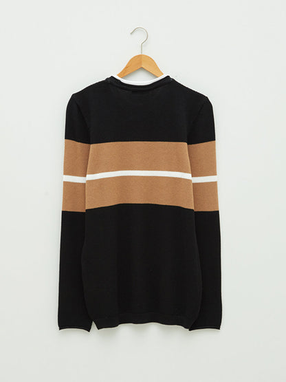 Crew Neck Long Sleeve Color Block Men's Knitwear Sweater