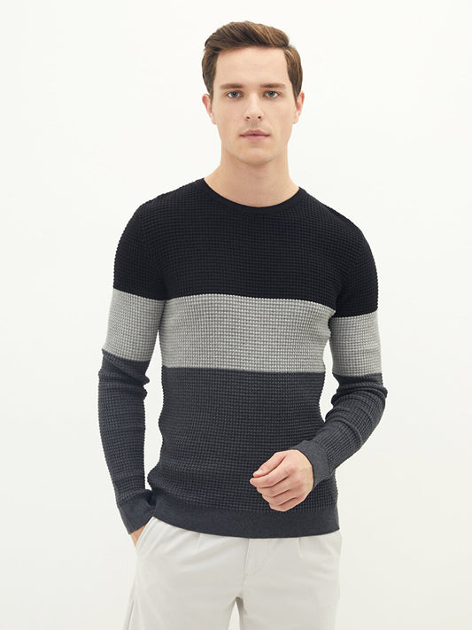 Crew Neck Long Sleeve Striped Thin Men's Knitwear Sweater