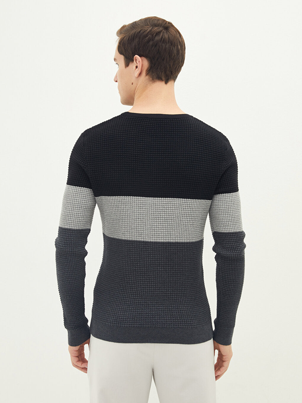 Crew Neck Long Sleeve Striped Thin Men's Knitwear Sweater