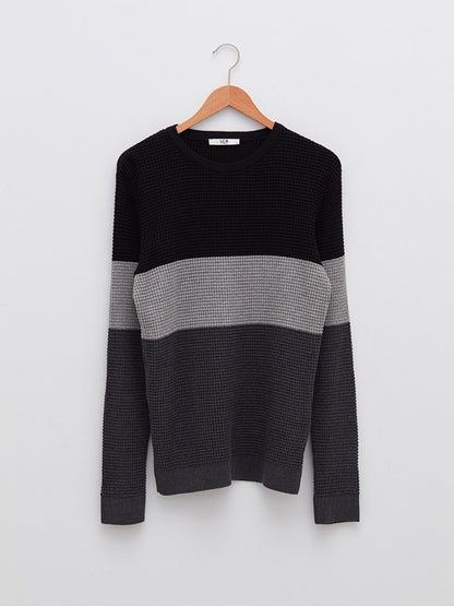 Crew Neck Long Sleeve Striped Thin Men's Knitwear Sweater