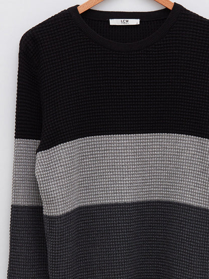 Crew Neck Long Sleeve Striped Thin Men's Knitwear Sweater