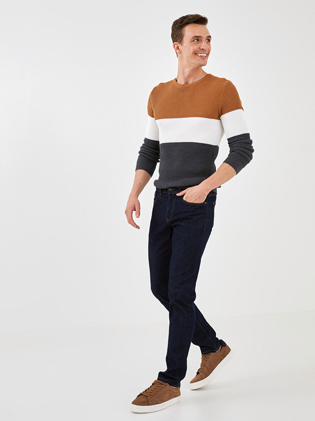 Crew Neck Long Sleeve Striped Thin Men's Knitwear Sweater