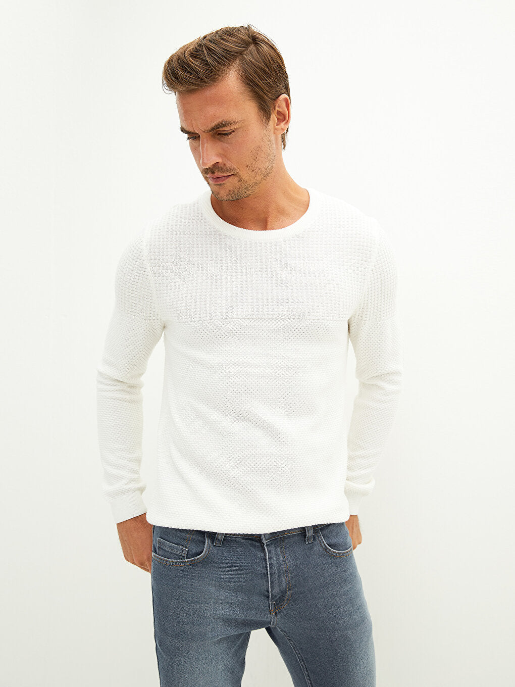 Crew Neck Long Sleeve Men's Knitwear Sweater