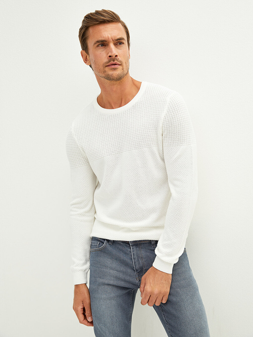 Crew Neck Long Sleeve Men's Knitwear Sweater