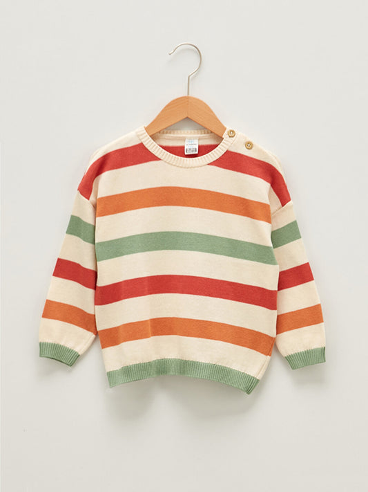 Crew Neck Long Sleeve Striped Baby Boy Knitwear Sweater